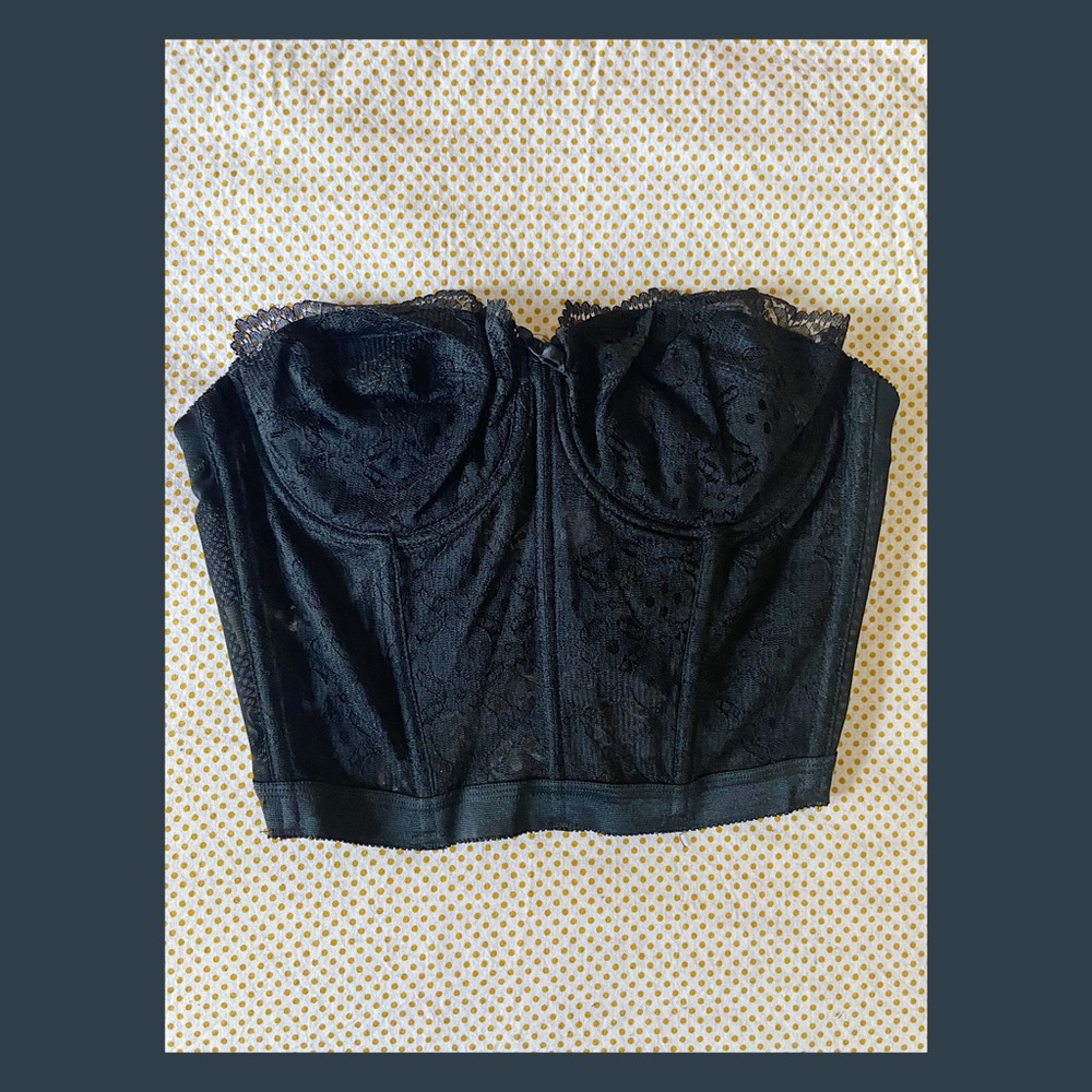 🖤 Vintage Sears Strapless Black Lace Corset Bustier 🖤